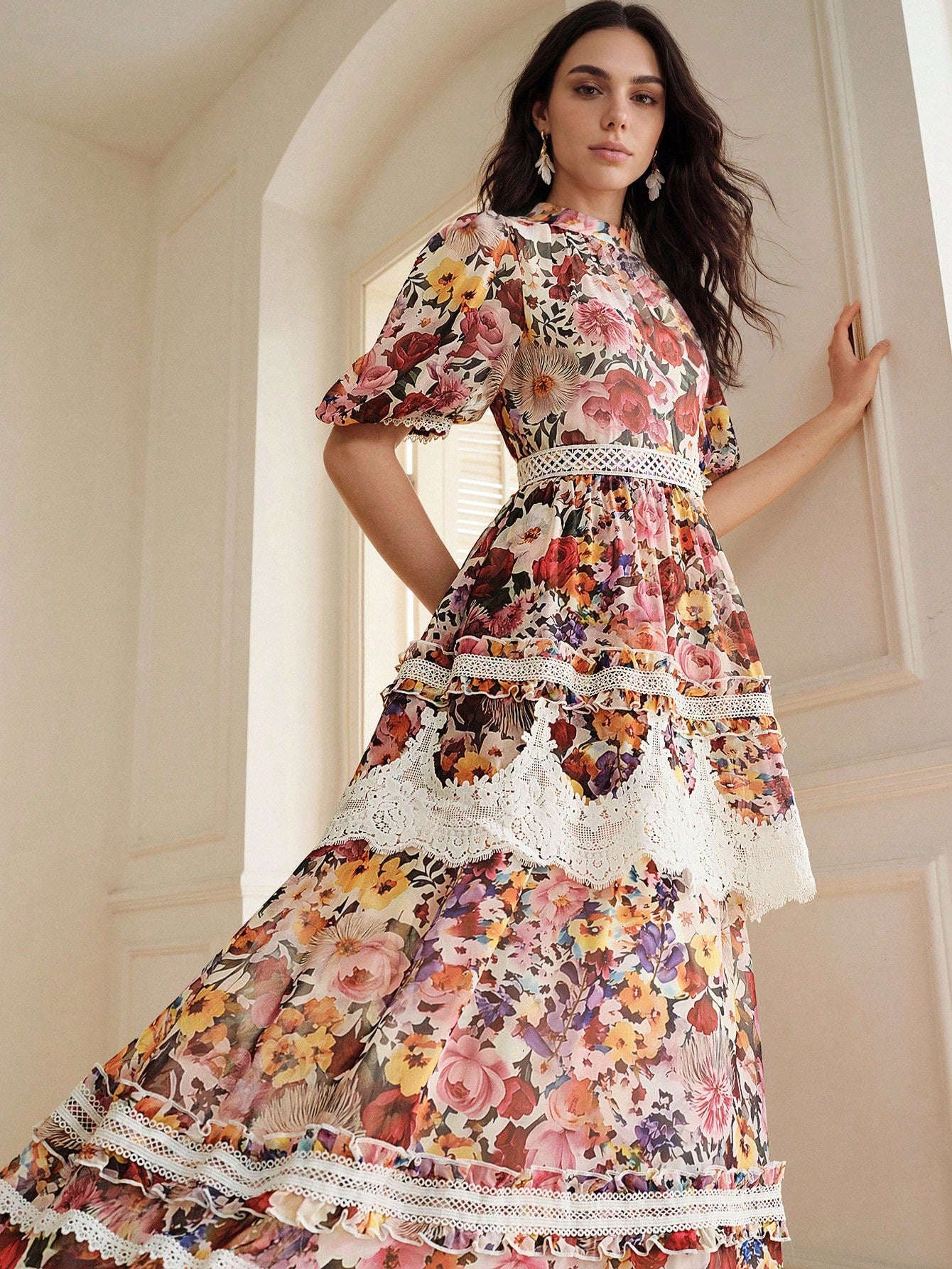 Lace floral maxi dress