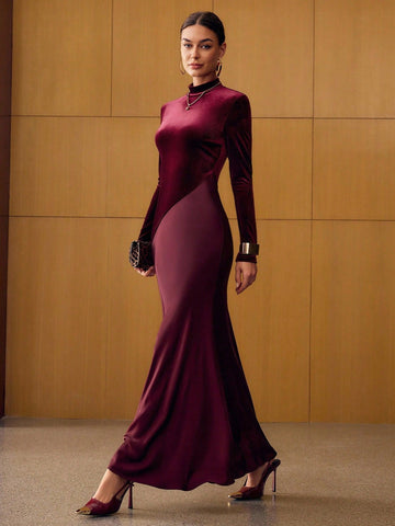 Velvet and Satin Maxi Dress