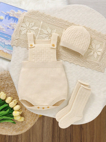 Cream baby boy knit romper set
