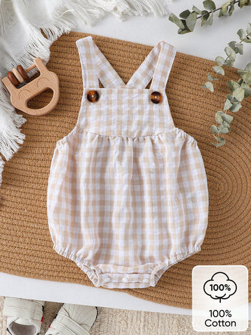 Gingham overalls romper