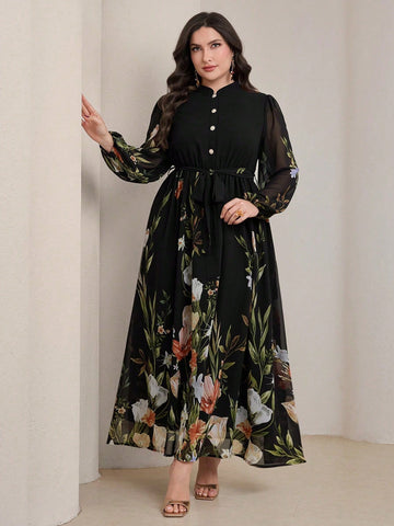 Plus black floral dress