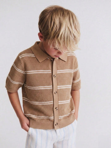 Boys striped knit short sleeve sweater