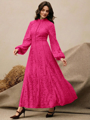 Lace detail pink midi dress