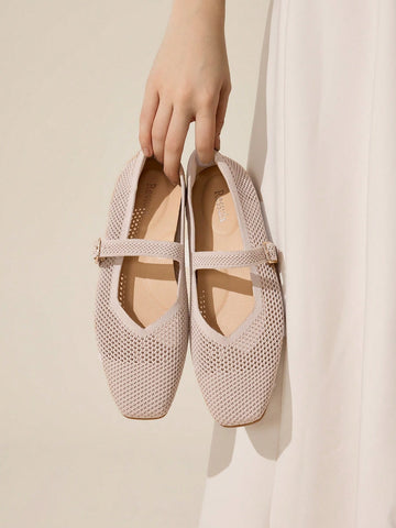 Taupe knit ballet flats