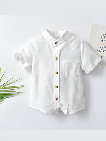 Young boy white short sleeve dressy shirt