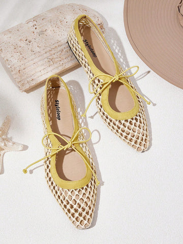Yellow woven flats
