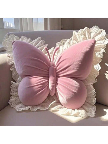 Pink velvet butterfly throw pillow