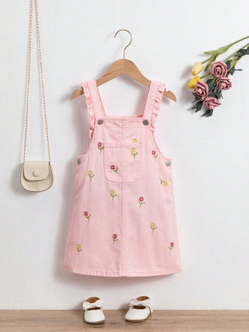 Pink denim pinafore dress