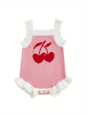 Baby girl knit cherry romper