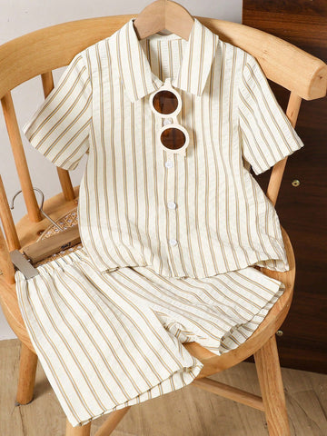 Boys striped shirt and shorts set