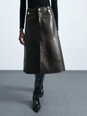 Maija Leather Midi Skirt