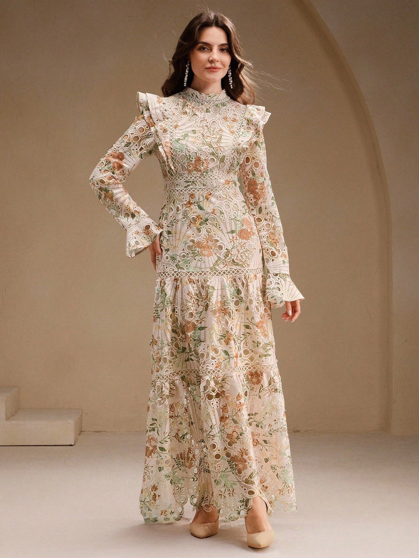 Lace Maxi Dress with Frills