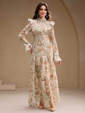 Lace Maxi Dress with Frills