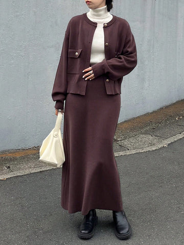Knit Cardigan and Skirt Set