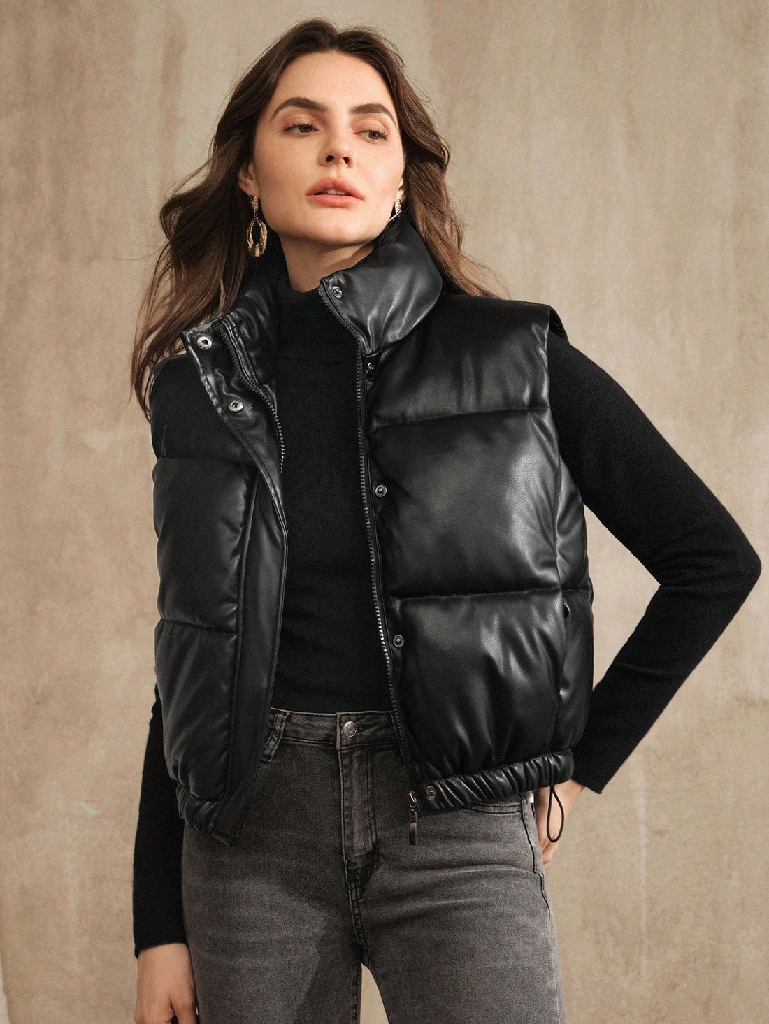 Leather PU Puffer Vest