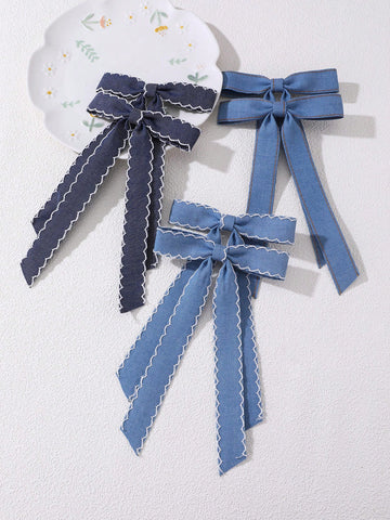 2 Pc. Set Denim Bow Clips