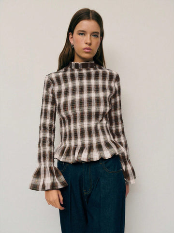 Plaid Mock neck Top