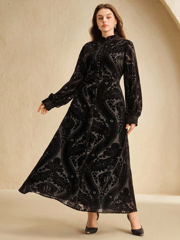 Plus Black velvet detail Dress