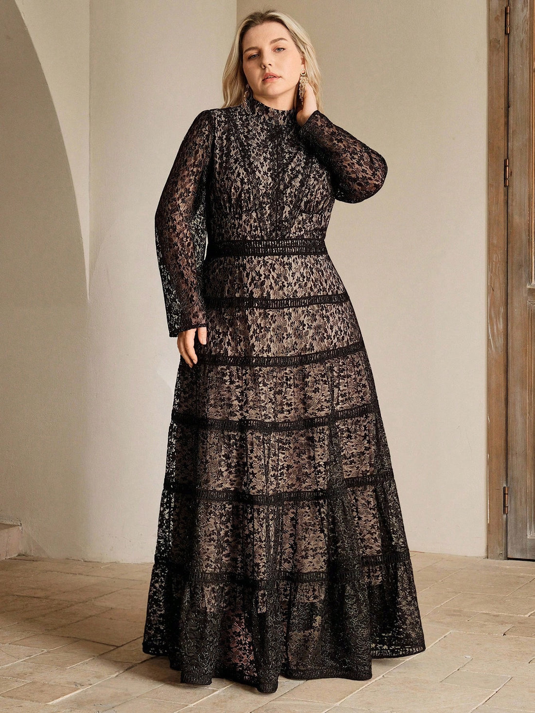 Plus Black Lace lined Gown
