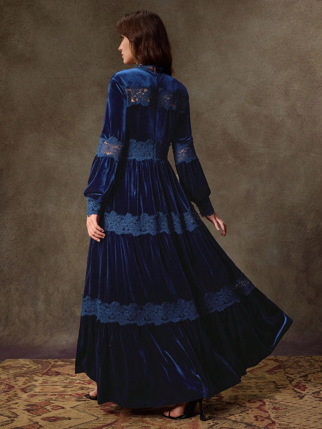 Navy Lace and Velvet gown