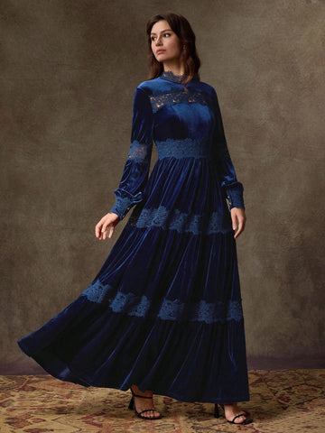 Navy Lace and Velvet gown