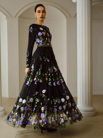Floral Embroidered Gown