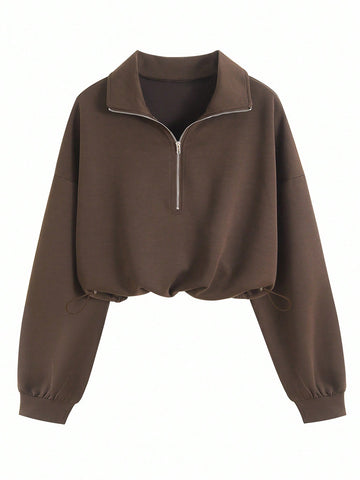 Cropped Half Zip Sweatshirt