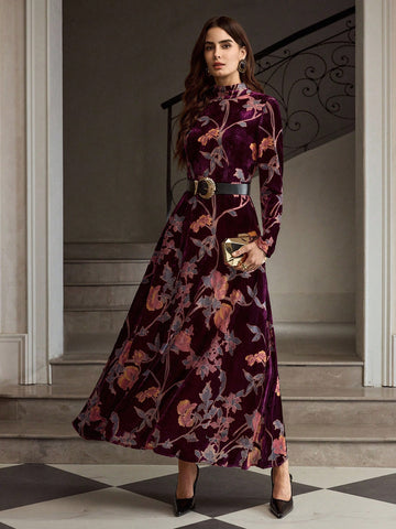 Velvet Floral Maxi Dress