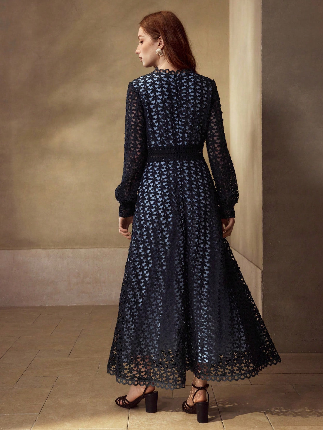 Navy Eyelet Maxi Dress