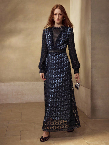 Navy Eyelet Maxi Dress