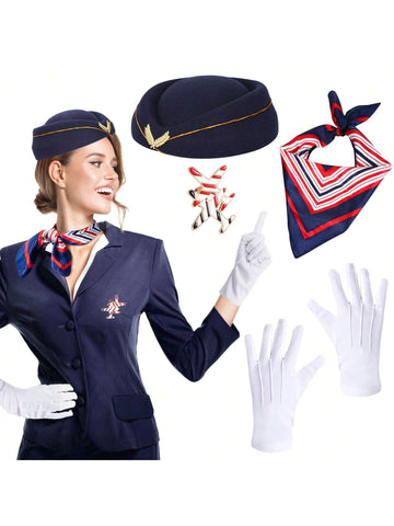 5 pc Stewardess Costume Accessories