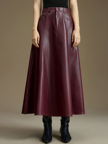 Maroon Leather Skirt
