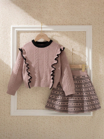 Girls knit sweater and skirt set