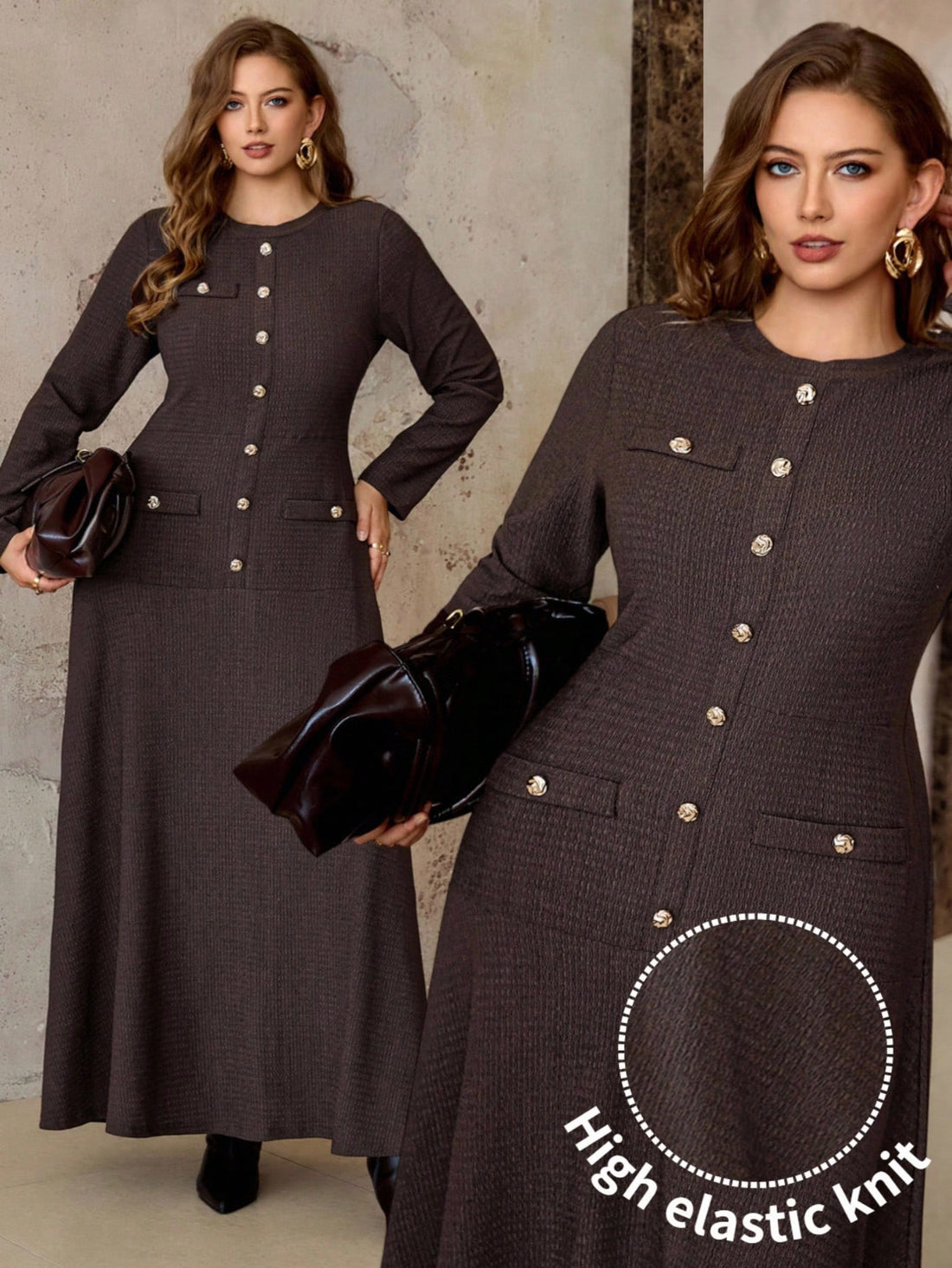 Plus Brown knit maxi dress