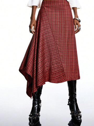 Asymmetrical Plaid Skirt