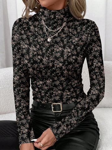 Floral Mock Neck Tee