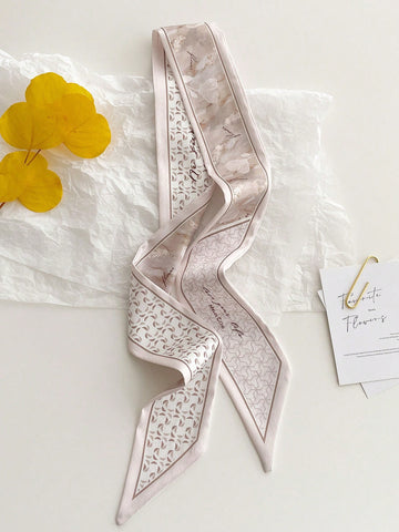 Cream Flower Skinny Scarf