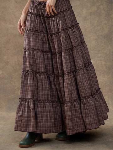 Tiered Plaid Skirt Maxi