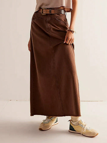 Brown Denim Maxi Skirt