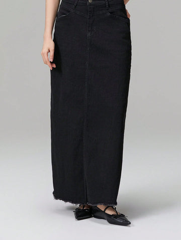 Black Denim Maxi Skirt