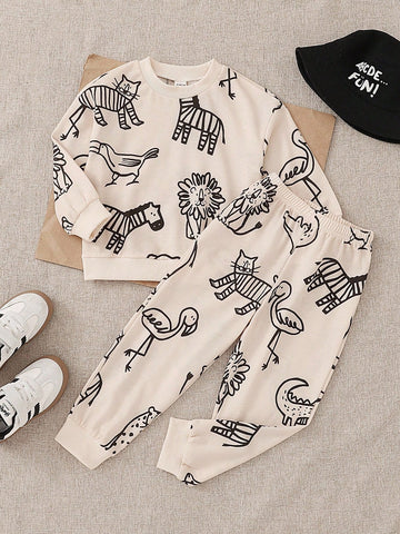 Animal print sweatshirt and sweatpants set