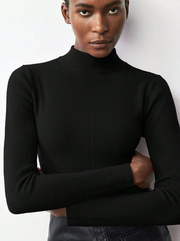 Black Mock neck Sweater MOTF- premium quality