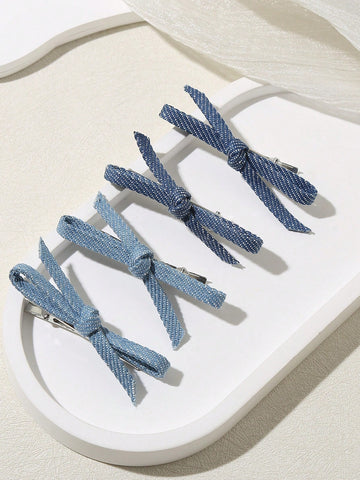Denim bow clips 4 pcs