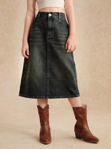 Tween Black Denim Skirt- no slits