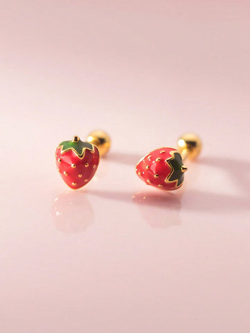 S925 sterling silver strawberry screw back earrings