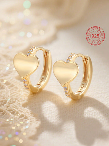Gold heart 925 silver hypoallergenic kids earrings