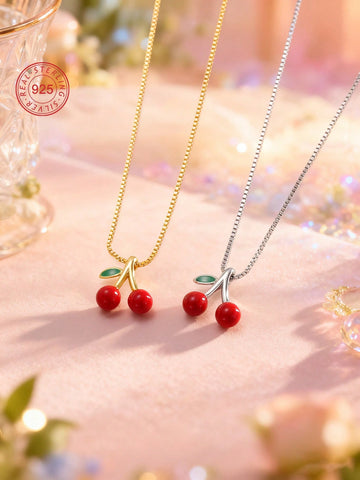 925 silver hypoallergenic cherry necklace kids
