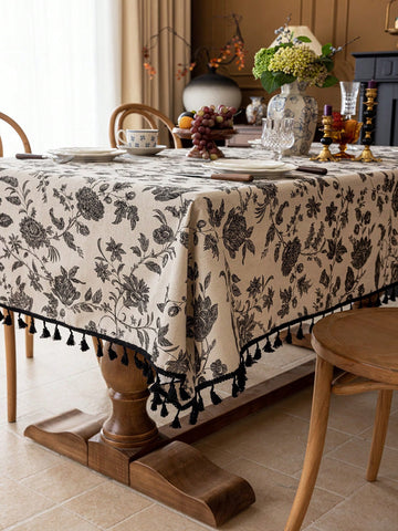 Vintage Black Floral tablecloth