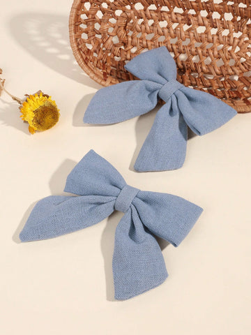 Blue Fabric Bow Clips