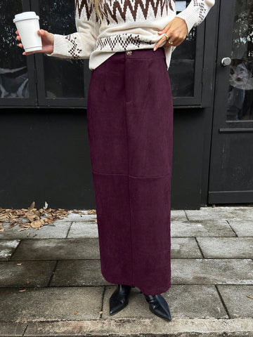 Maroon Suede Maxi Skirt